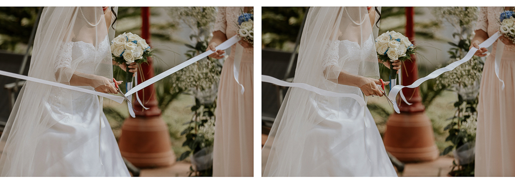 la sposa effettua taglio del nastro