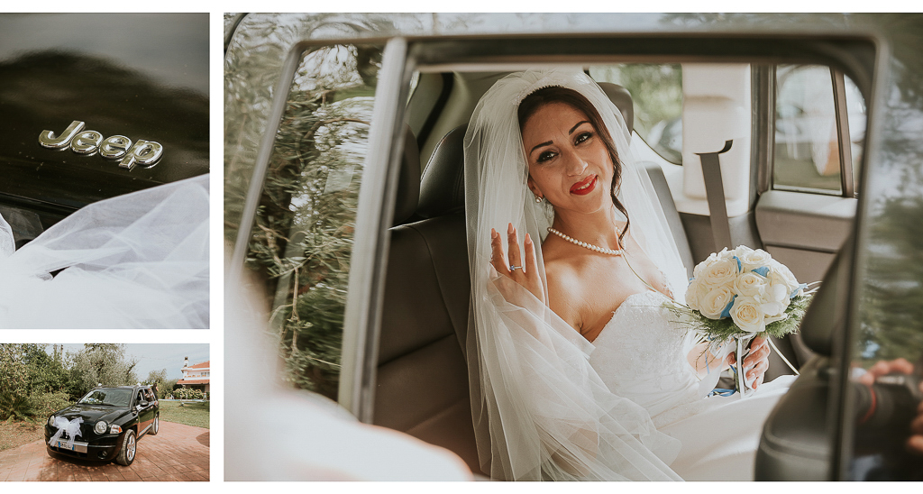 la sposa entra in auto