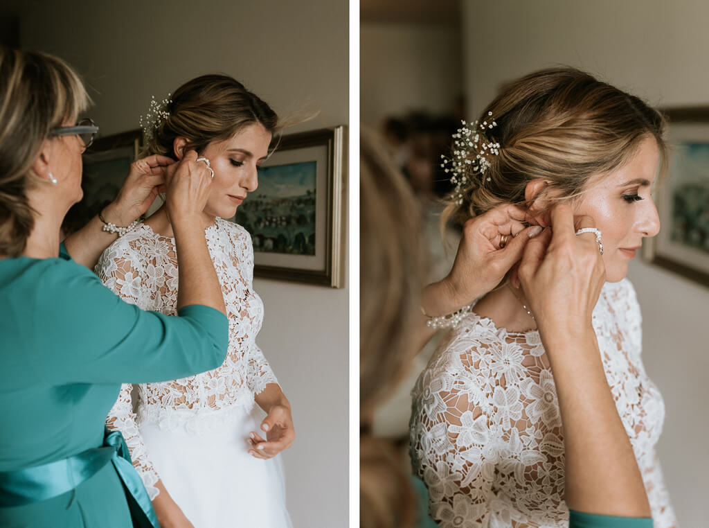 la mamma aiuta la sposa