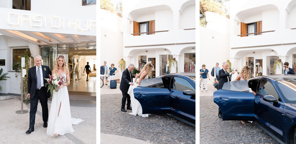 la sposa sale in auto col padre