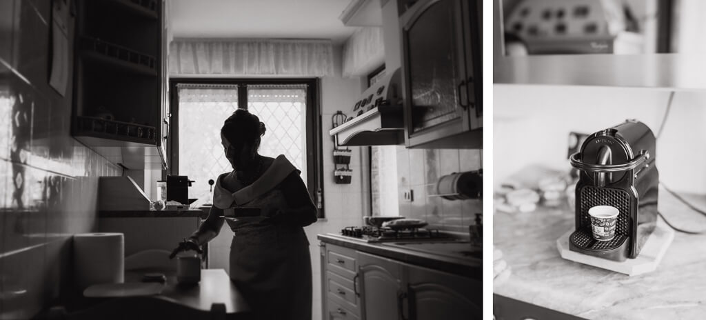 la mamma dello sposo prepara il caffè