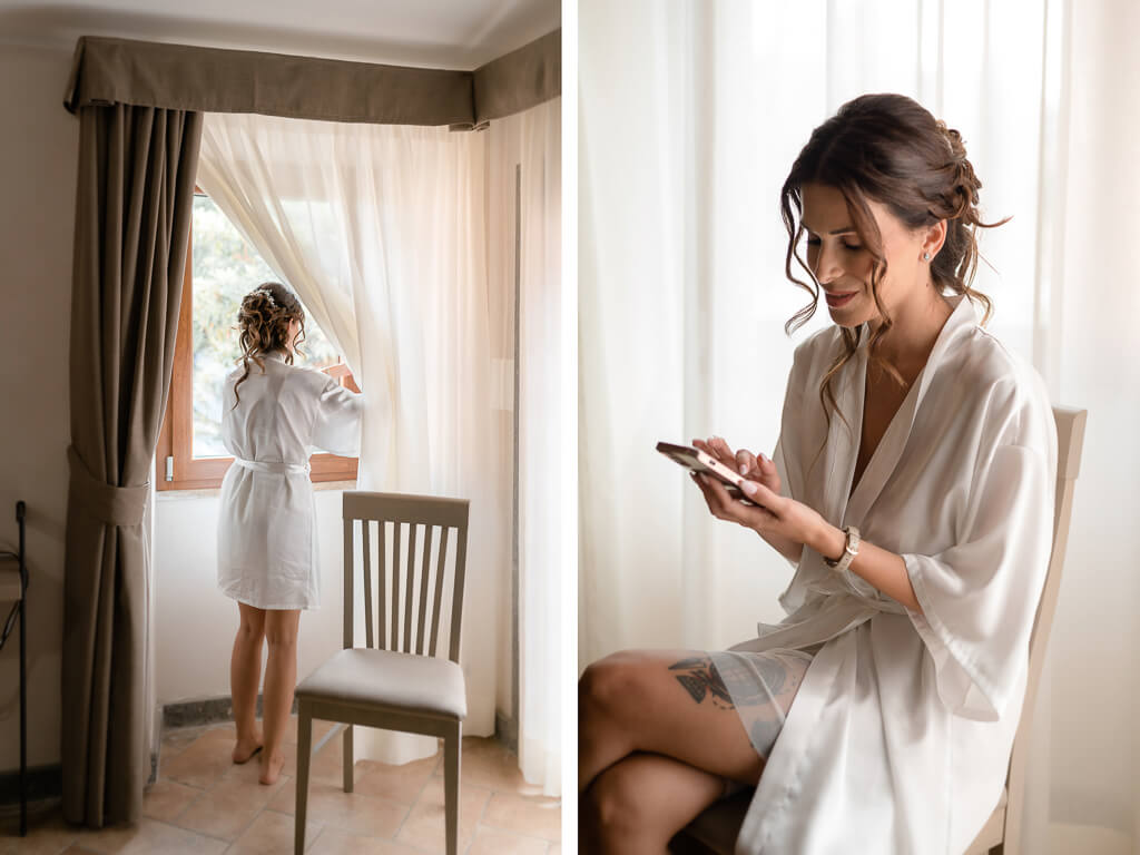 la sposa risponde ai messaggi sul telefono
