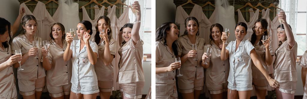 la sposa brinda con le damigelle