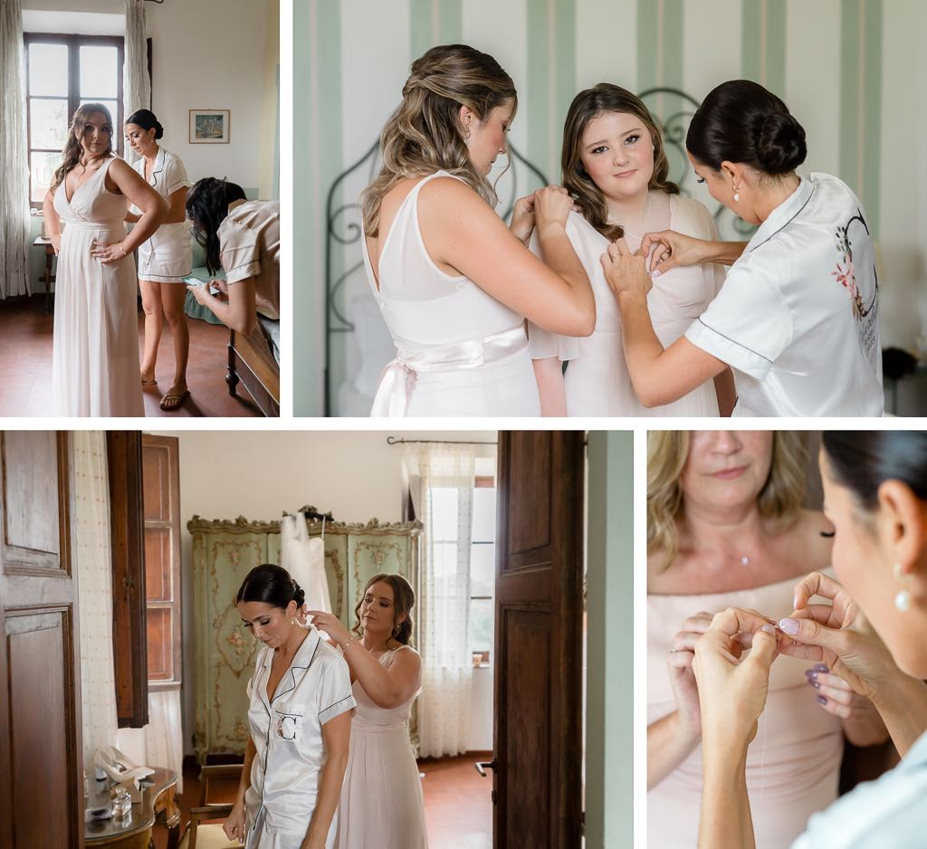 la sposa e le damigelle si preparano